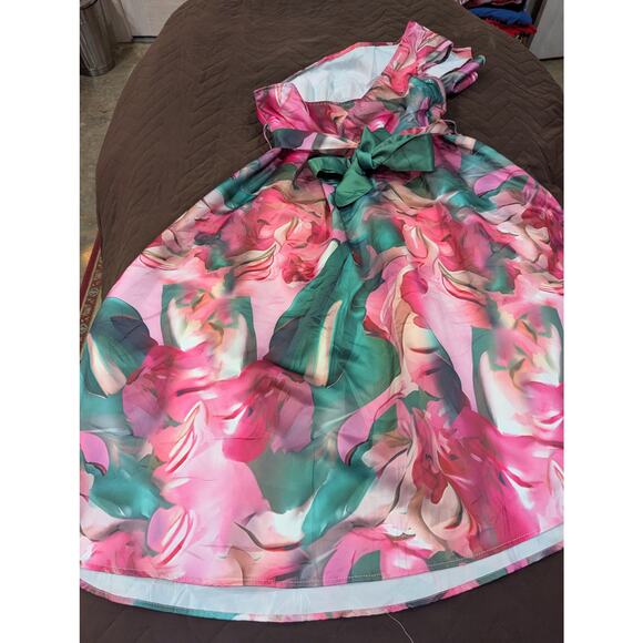 Elegant pink & green one shoulder plus size cocktail dress  by X Plus size XL - Picture 11 of 12